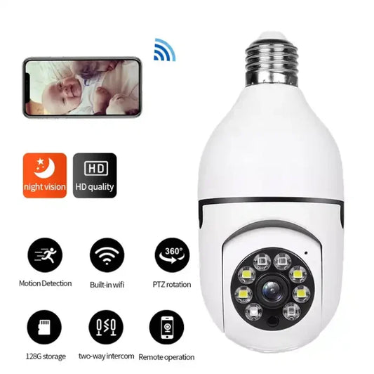 Light Bulb Camera, Home WiFi 360 Degree CCTV Pan IP Camera